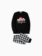 Christmas Family Matching Glow In The Dark Letters Print Long-sleeve Pajamas Sets with Christmas Socks Black+White