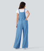 Denim Like Casual Overalls with Pockets-Front and Back Wearable