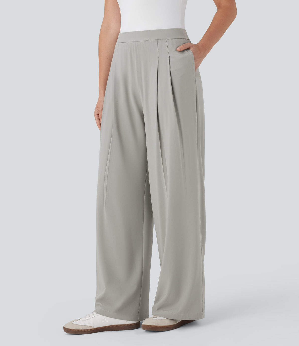 BreezefulTM High Waisted Wide Leg Quick Dry Work Pants with Pockets