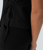 V Neck Wrapped Crisscross Lace Up Work Vest