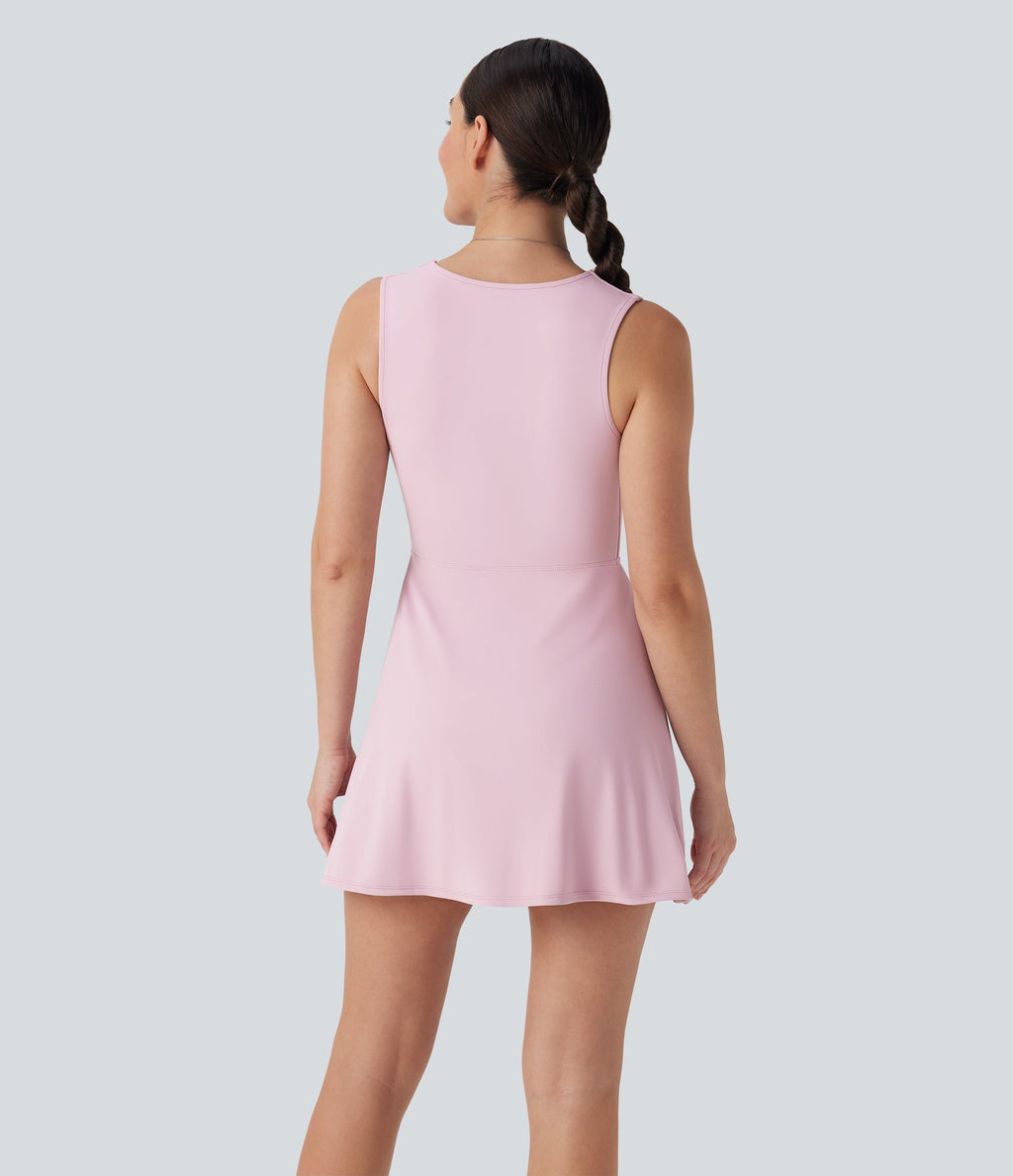 V Neck Sleeveless Decorative 2-Piece Mini Casual Dress with Pocket