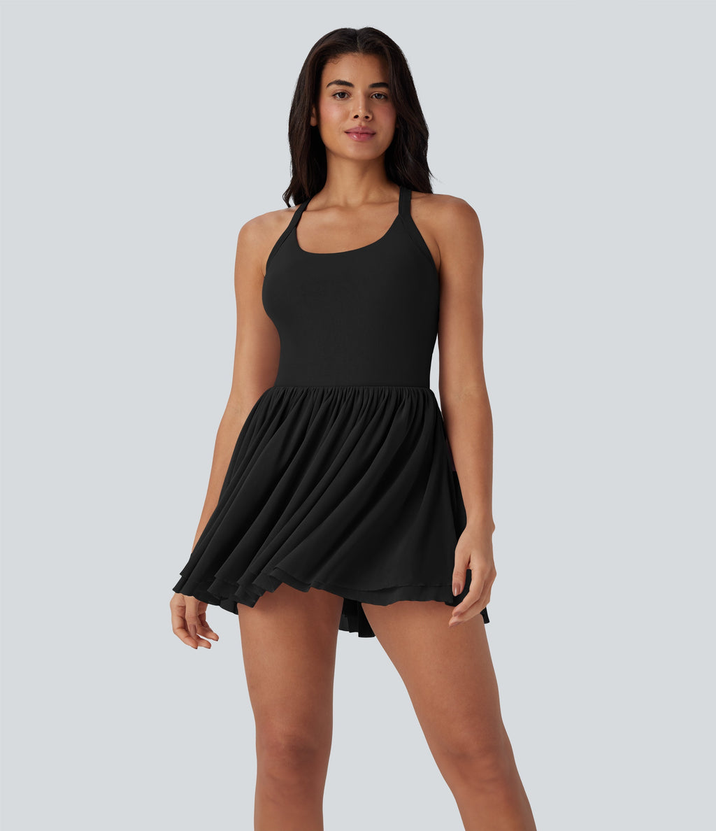 Mesh 2-in-1 Mini Dance Active Dress with Pocket