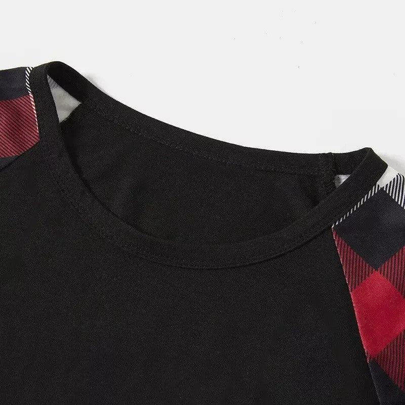 Christmas Family Matching Pajamas-Red and Gray Plaid Pjs set with "We Are Family" Christmas Slogan Print