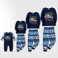 Joyful Blue Christmas Pajamas Set With Christmas Light and "2025 Family Christmas" Text Print