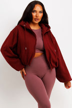 Hooded Jacket With Elastic Hem Burgundy