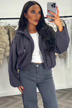 Hooded Jacket With Elastic Hem Charcoal
