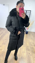 Elexi Black Faux Fur Detail Padded Coat