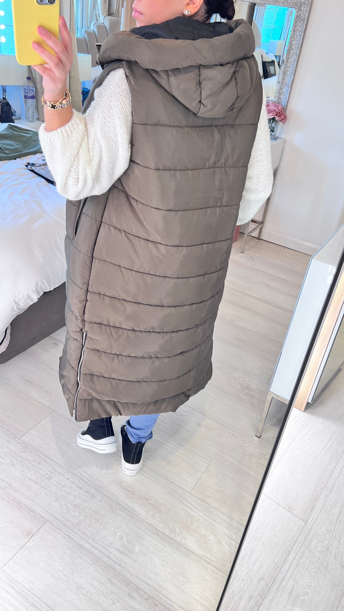 Ellison Khaki Hooded Longline Puffer Gilet