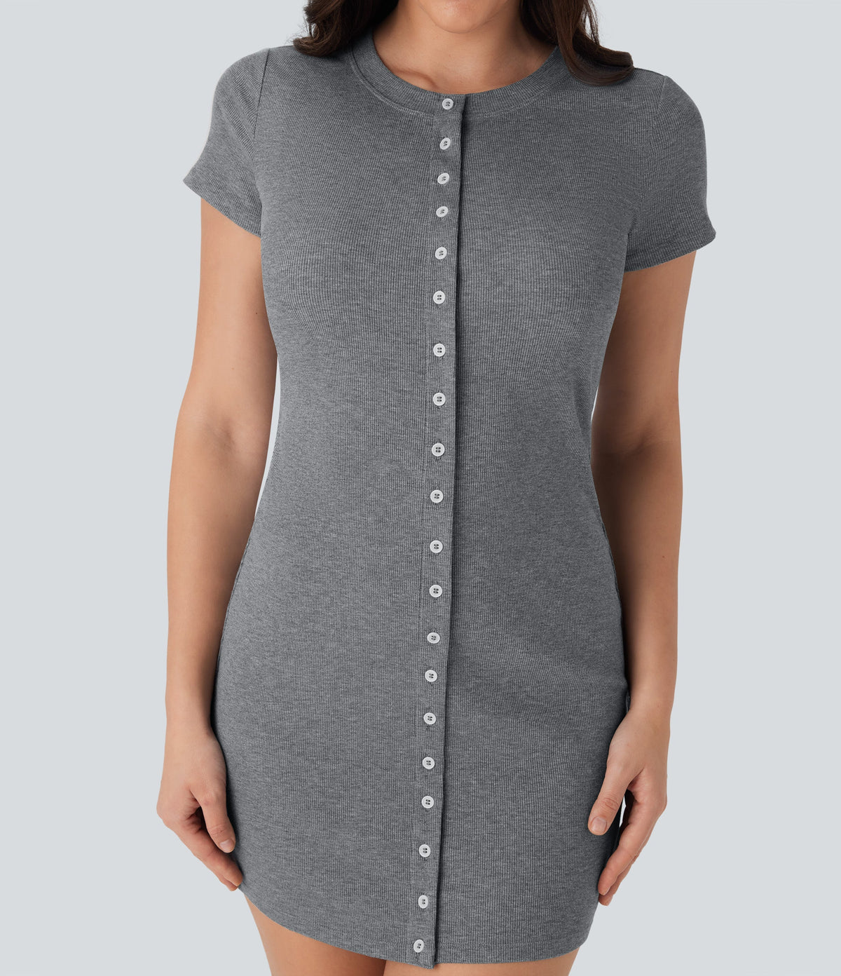 Ribbed Knit Round Neck Mini Casual Dress