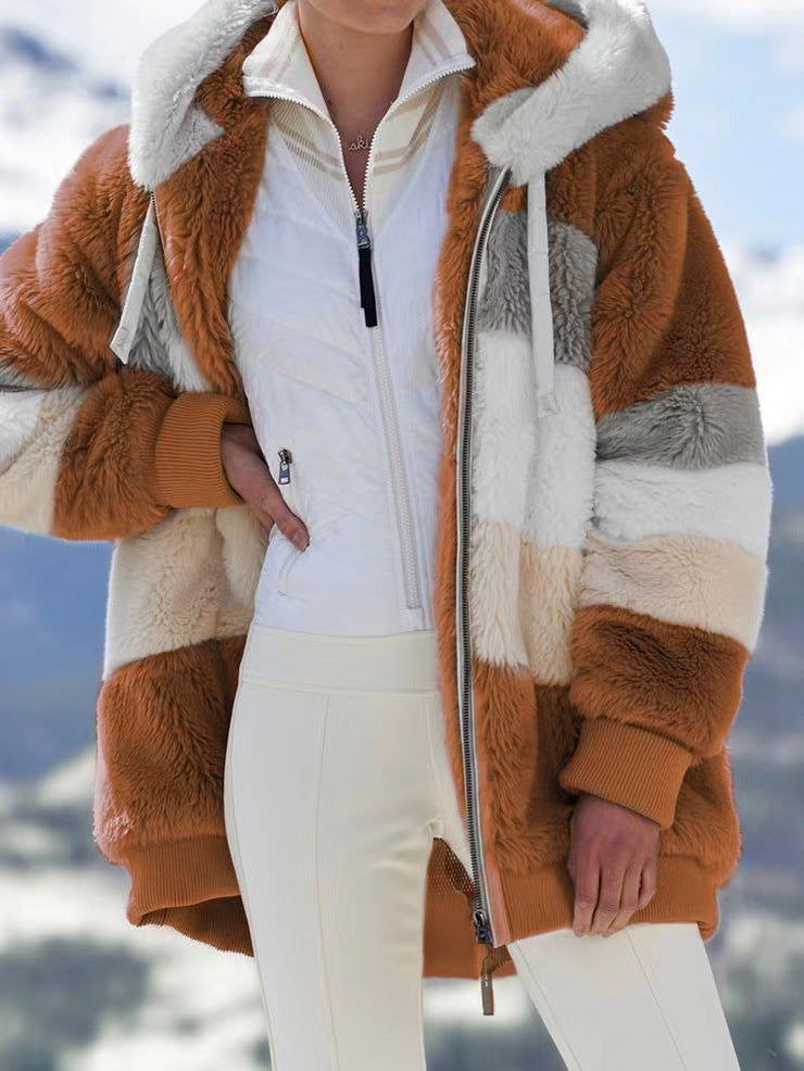 CLEARANCE SALE🔥 Stylish Color Block Fur Jacket