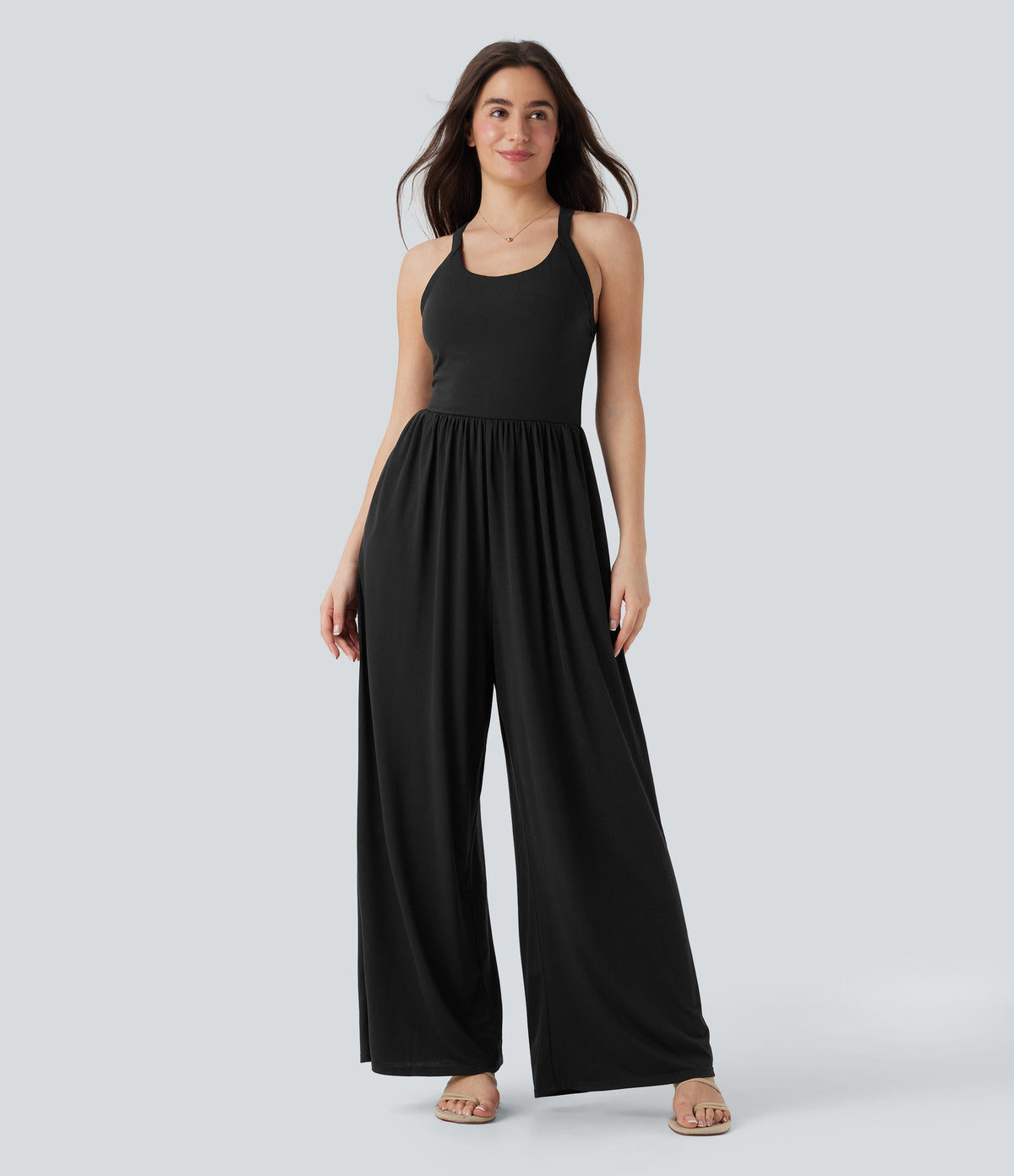 Built-in Bra Wide Leg Casual Jumpsuit with Pockets-Easy Peezy Edition