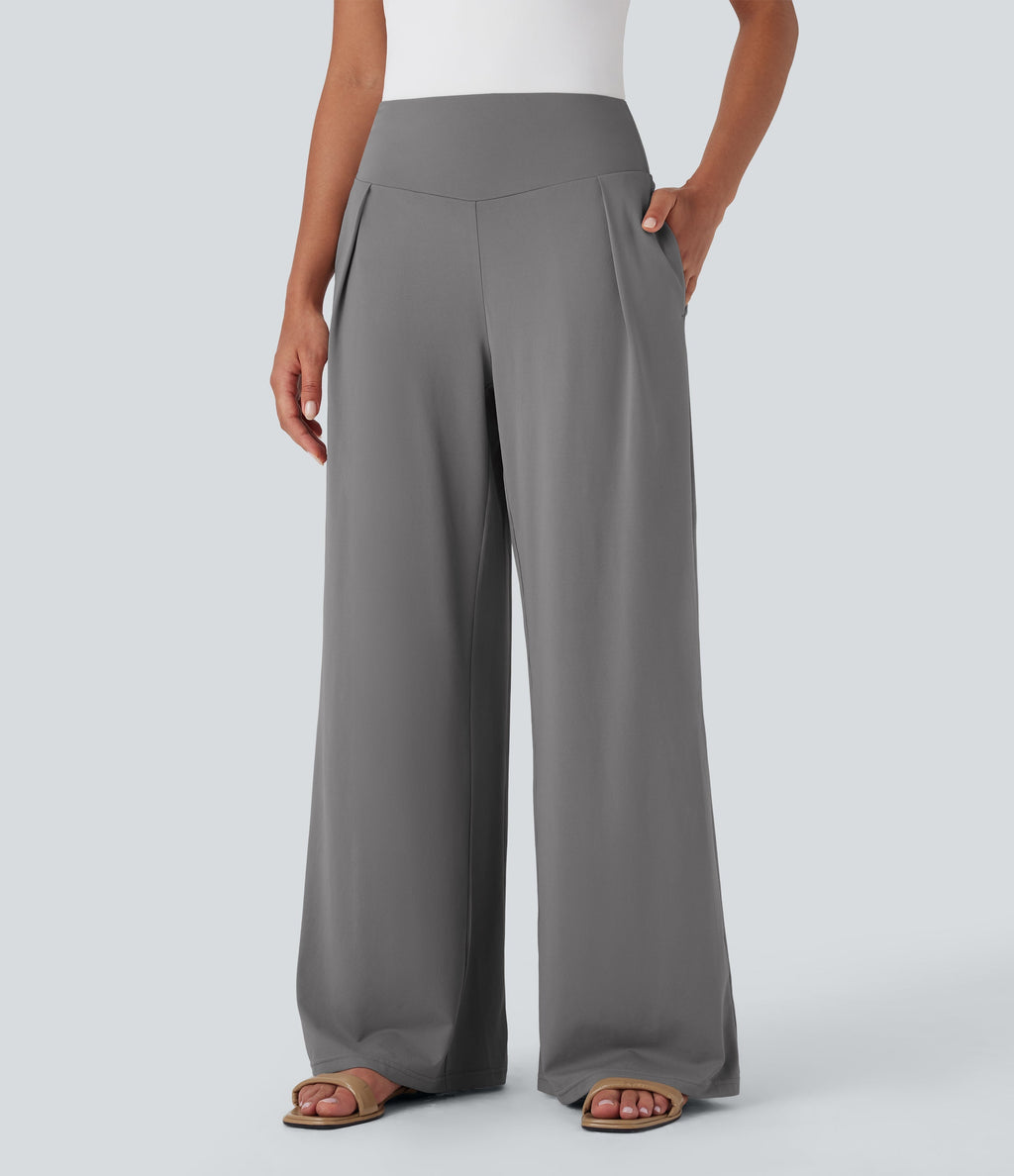 High Waisted Wide Leg Casual Pants with Pockets