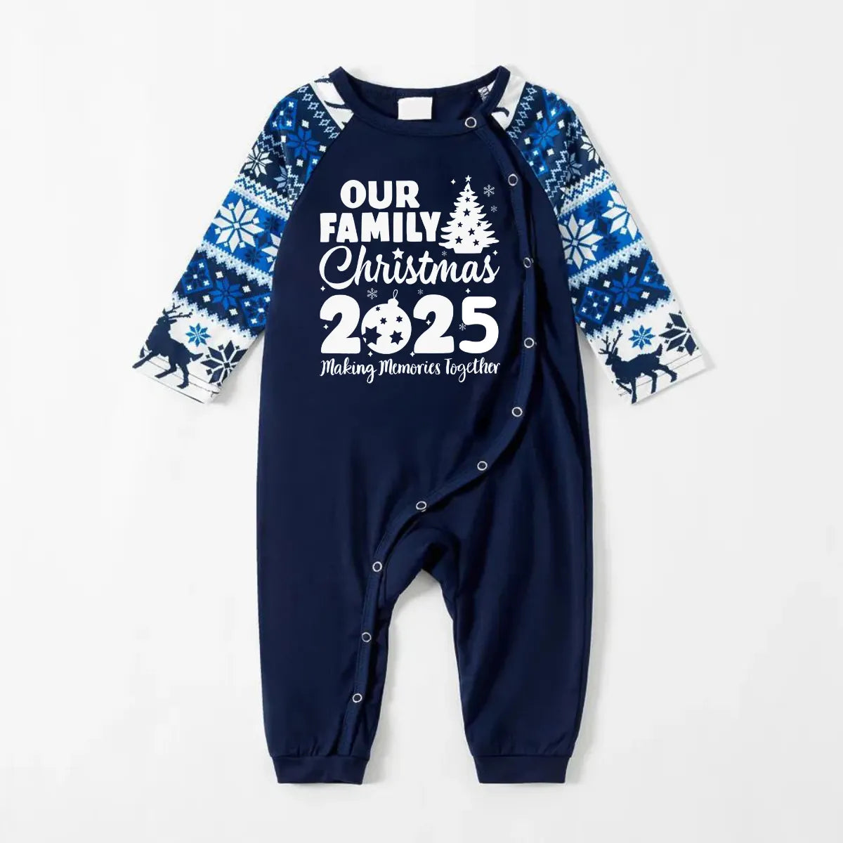 'Our Family Chirstmas 2025 Making Memories Together' Letter Print Blue Long Sleeve With Blue Floral Pants Family Matching Pajamas Sets