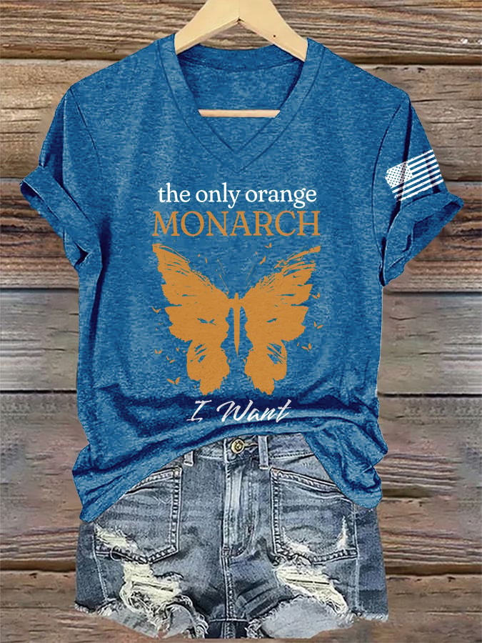 🔥Buy 3 Get 15% Off🔥V-Neck Retro The Only Orange Monarch I Want Monarch Butterflies Print T-Shirt