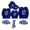 Christmas Family Matching Pajamas-Navy & White Plaid Pjs Set with Snowman and  "Let It Snow" Text Print
