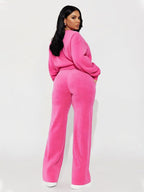 Women's Casual Fashion Long Sleeve Top & High Waist Straight Leg Pants Set, Autumn Winter, Comfortable and Stylish Clothing, Womenswear