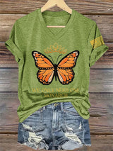 🔥Buy 3 Get 15% Off🔥V-Neck Retro No Kings We Only Need One Monarch Butterfly  Print T-Shirt