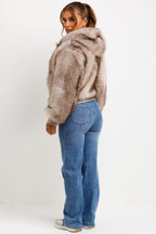 Fur Coat With Hood Beige