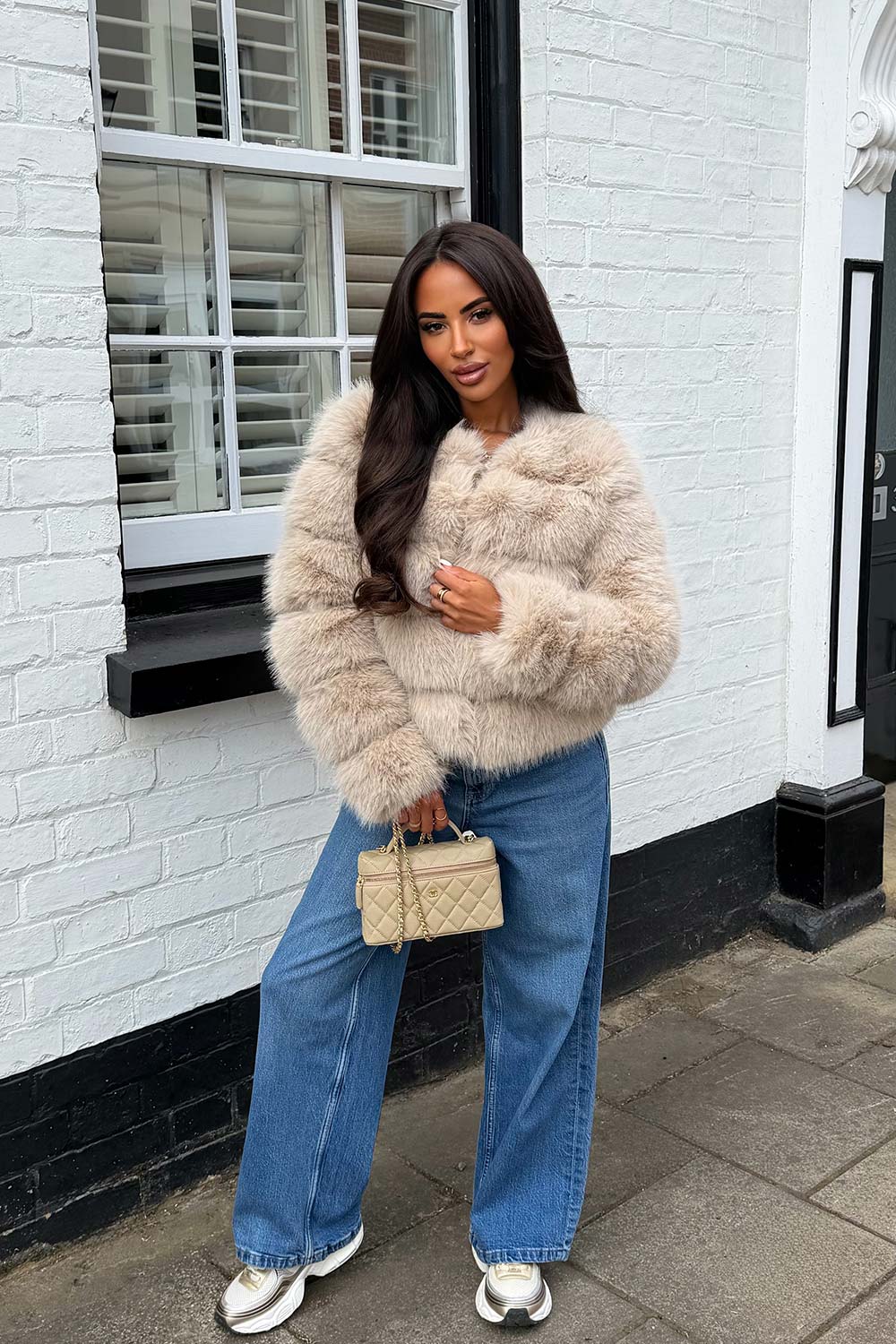 Beige Faux Fur Bubble Coat