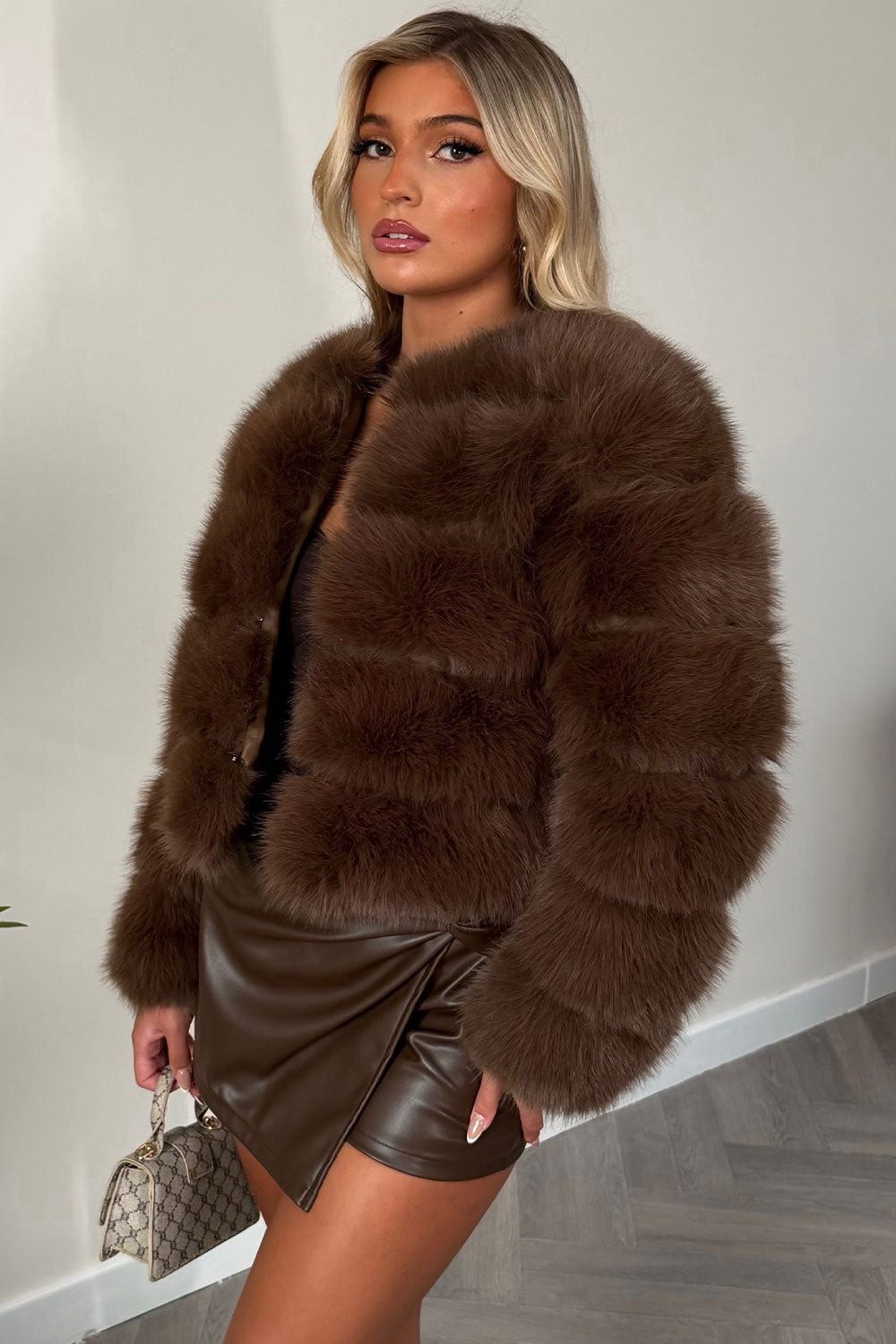 Brown Faux Fur Bubble Coat