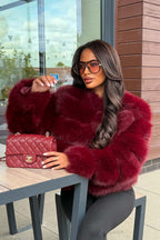 Faux Fur Bubble Coat Burgundy