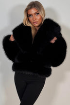 Black Faux Fur Coat With Collar