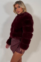 Faux Fur Bubble Coat Burgundy