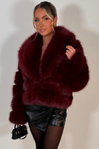 Faux Fur Coat With Collar Burgundy