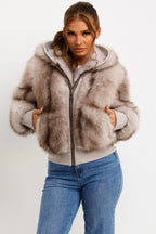 Fur Coat With Hood Beige