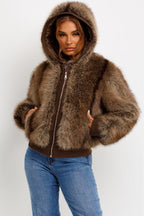 Fur Coat With Hood Brown