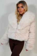 Beige Faux Fur Coat With Collar