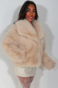 Faux Fur Jacket Collared Beige