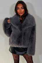 Faux Fur Jacket Collared Grey