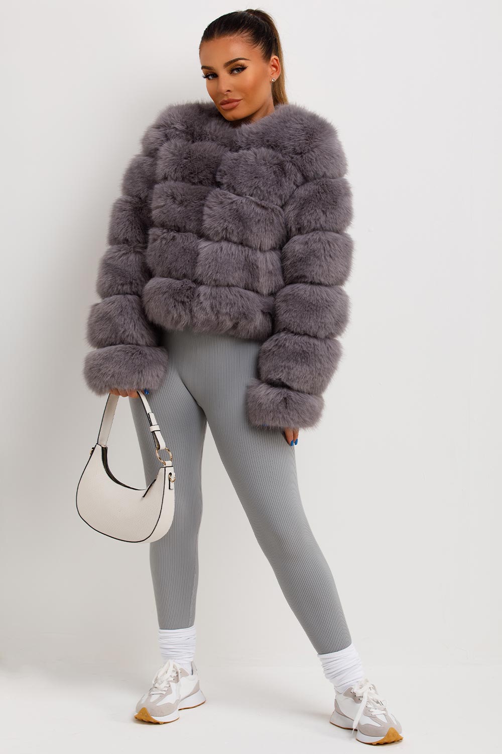 Faux Fur Bubble Coat Grey