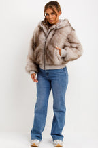 Fur Coat With Hood Beige