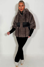 Faux Fur Jacket With Hood Taupe