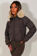 Brown Puffer Jacket With Fur Hood