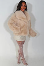 Faux Fur Jacket Collared Beige