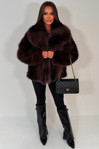 Faux Fur Jacket Collared Brown Colourway
