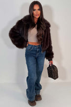 Faux Fur Jacket Brown