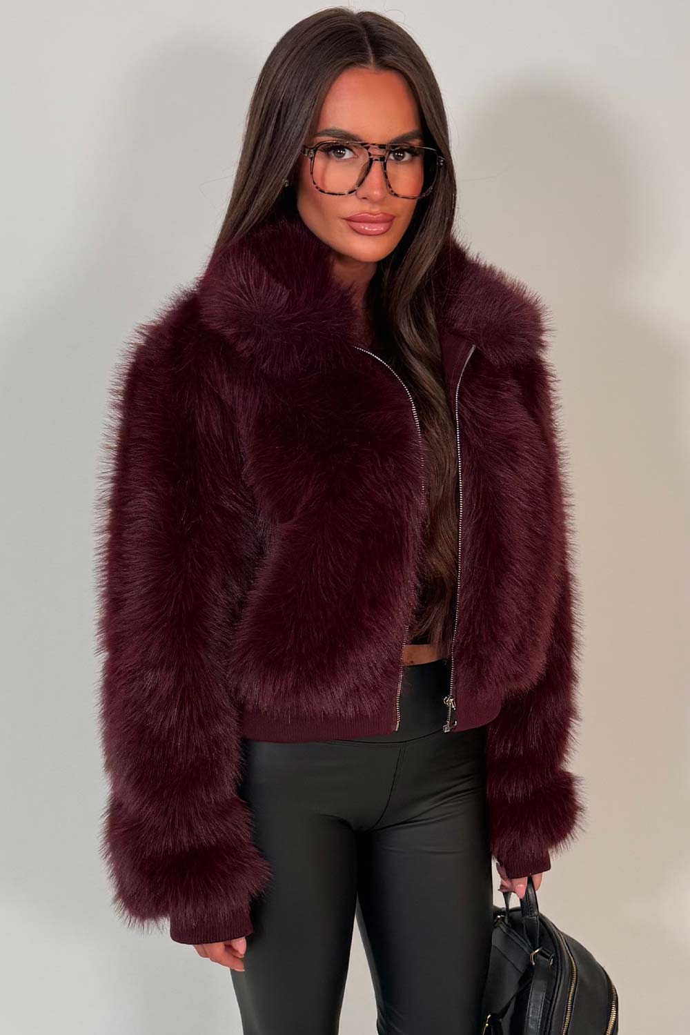 Faux Fur Jacket Burgundy