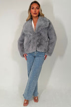Faux Fur Jacket Collared Grey