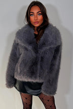 Faux Fur Jacket Collared Grey