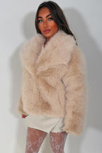 Faux Fur Jacket Collared Beige