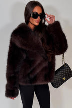 Faux Fur Jacket Collared Brown Colourway