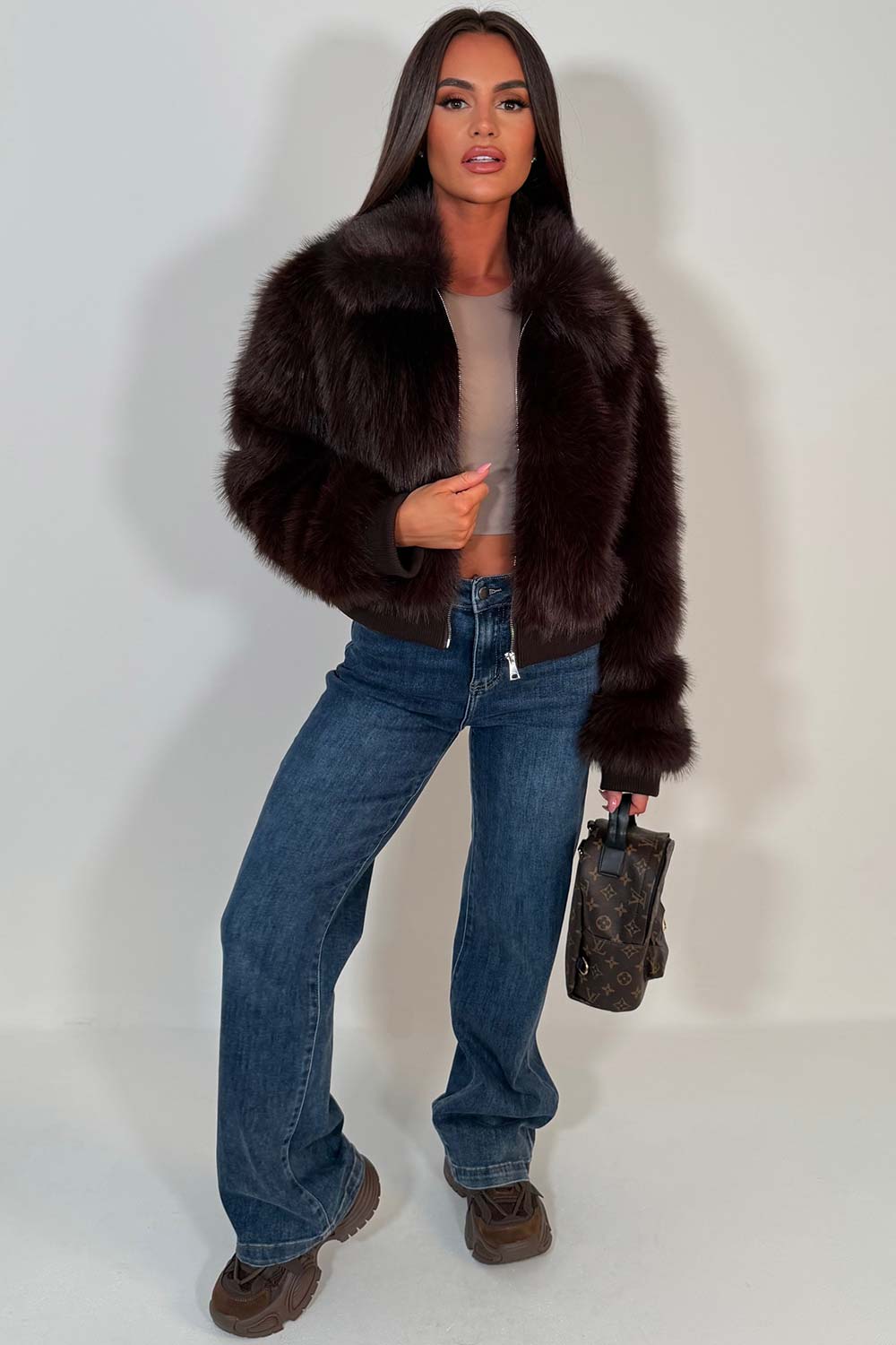 Faux Fur Jacket Brown