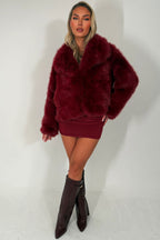Faux Fur Jacket Collared Burgundy