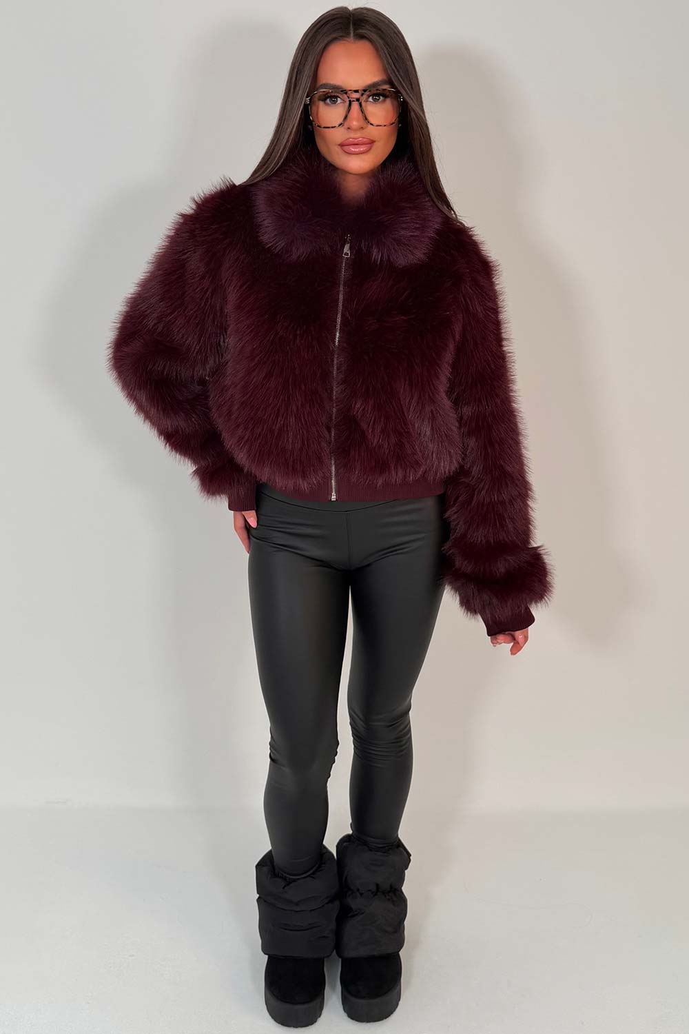 Faux Fur Jacket Burgundy