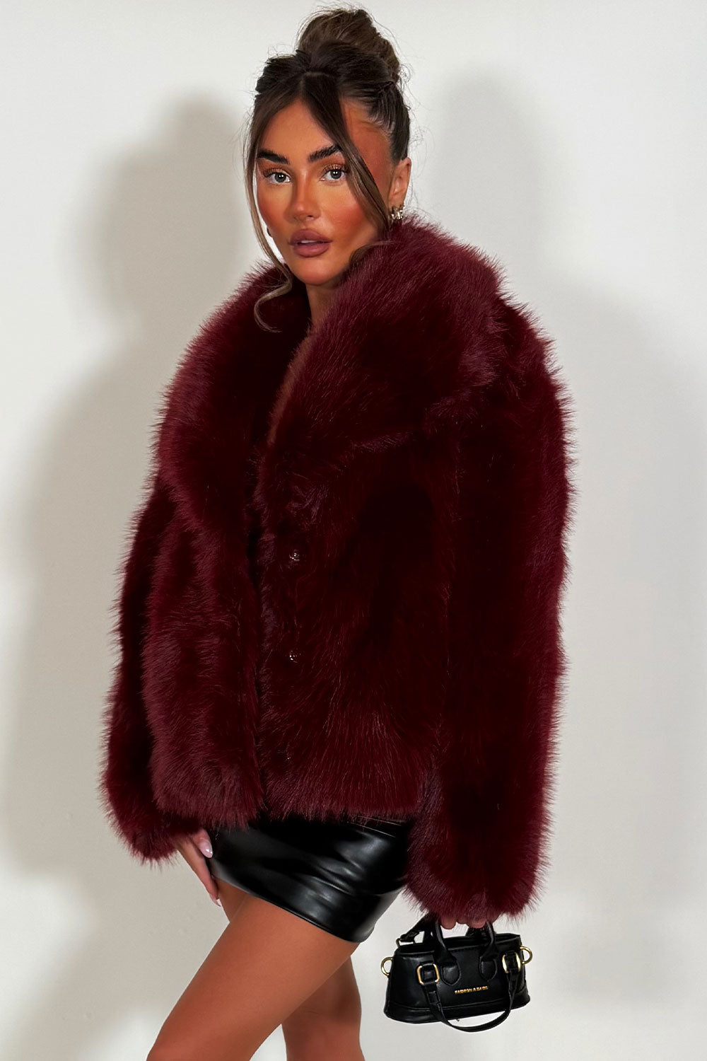 Burgundy Faux Fur Jacket Collared