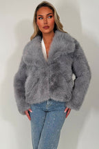 Faux Fur Jacket Collared Grey